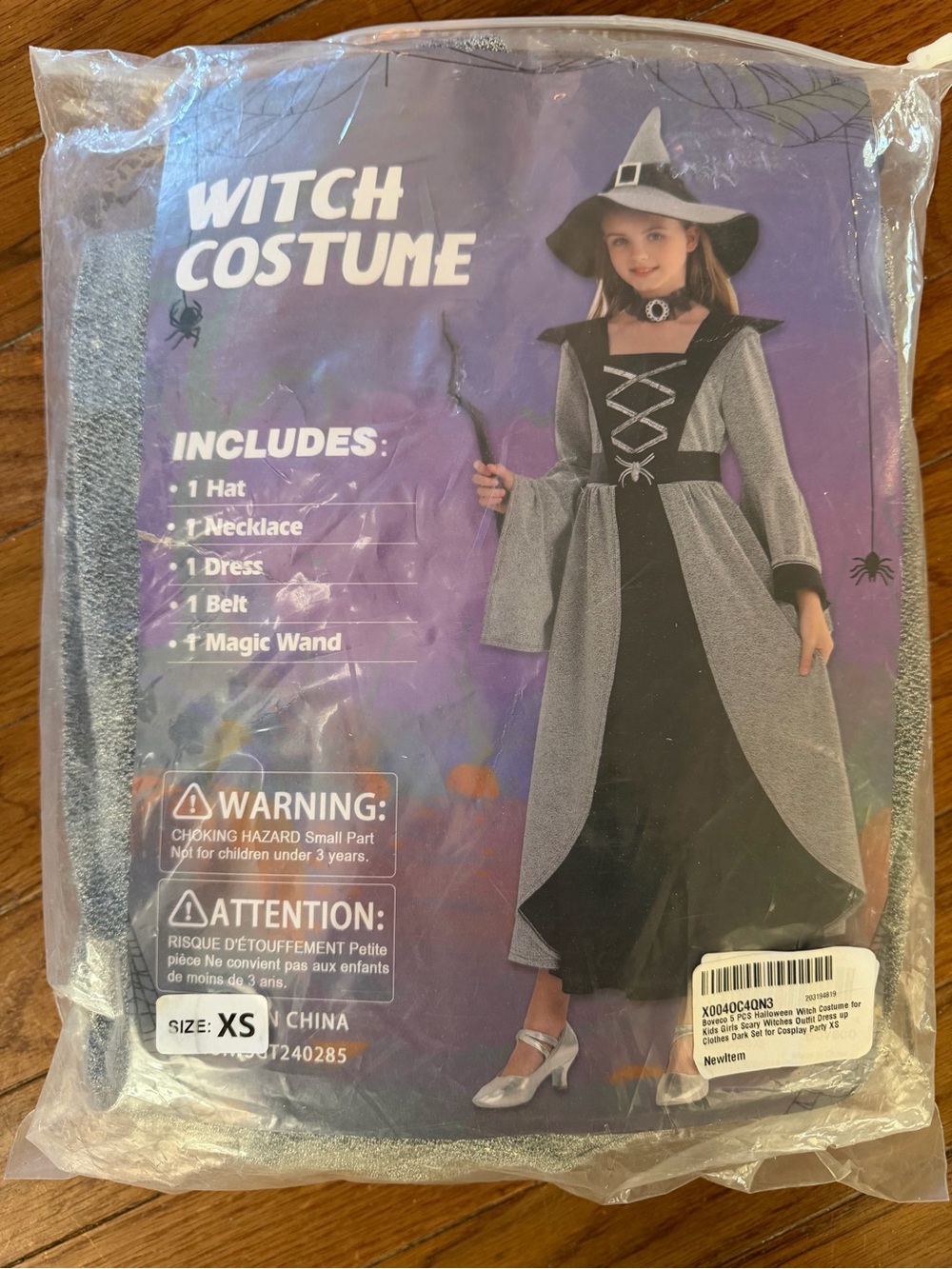 Toddler Witch Costume - Black and Silver Dress with Hat and accessories